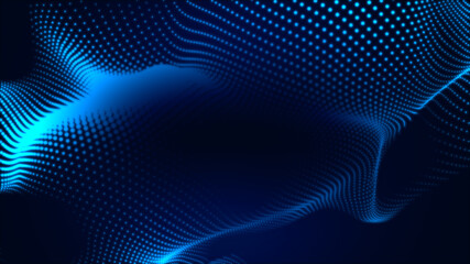Fototapeta premium Dot white blue wave light screen gradient texture background. Abstract technology big data digital background. 3d rendering.