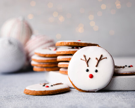 Homemade Christmas cookies with reindeer decoration