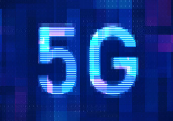 Obraz premium 5G Network Internet Mobile icon technology blue background. Abstract digital machine learning with digital future design concept.