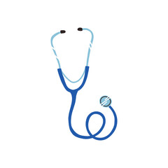 A medical tool icon, a blue stethoscope. Hand-drawn vector illustration on isolated background.