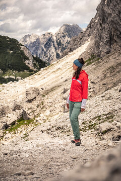 Woman in mountain landscape