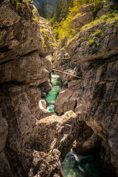 Turquoise river in rocky gorge