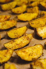 Baked potatoes in the oven close-up