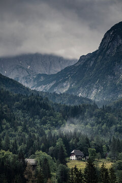 Clouds covered mountain landscape