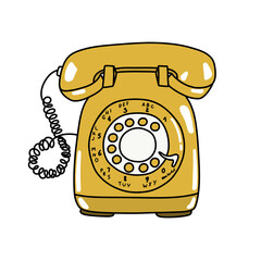 landline phone doodle icon, vector color illustration