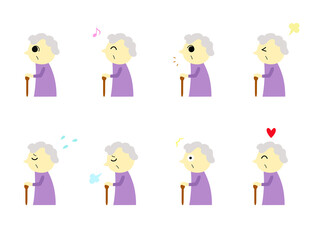 年配の女性アイコン（杖つき）1