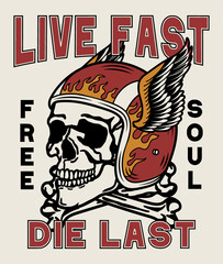 Obraz premium Motorcycle Rider Helmet with Flames Tattoo Style Illustration with A Slogan Artwork on White Background for Apparel or Other Uses