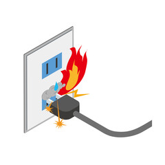 コンセントから発火するイラスト © Mono