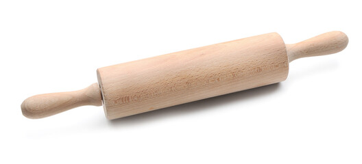 Wooden rolling pin on white background