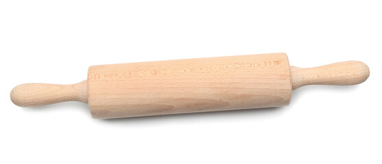 Wooden rolling pin on white background
