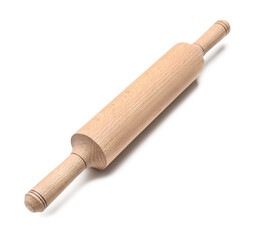 Wooden rolling pin on white background