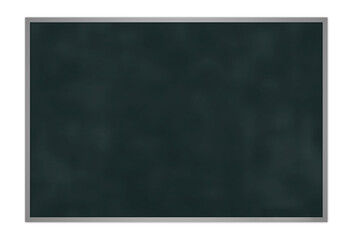 Dirty black chalkboard with silver frame isolated on white background