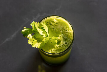 Macro closeup of fresh healthy celery juice