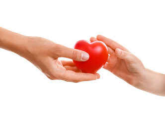 Hands of family with heart isolated on white background