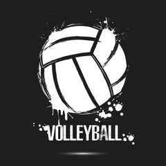 Volleyball ball icon. Abstract voolleyball ball for design logo, emblem, label, banner. Volleyball template on isolated background. Grunge style. Vector illustration