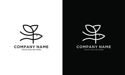 Fish and Leaf Bright Modern Logo Identity Brand Icon Symbol and Button Concept Set Template