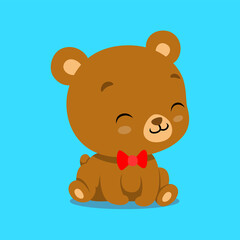 The little teddy bear with the round ears and the small red tie on his neck