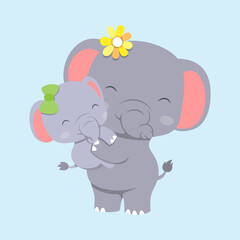 The elephant with baby elephant is using the hairclip and playing together