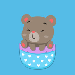 The baby bear come out from the big pocket with the love pattern