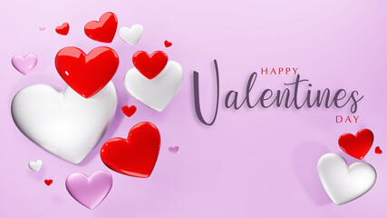 Valentines day with red and pink hearts, Valentine's day concept , 3D rendering