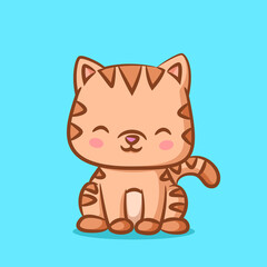 The cat with the fat body is sitting with the cute expression