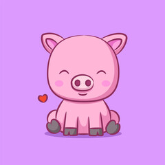 The pig with the small ears and sitting near the love sign