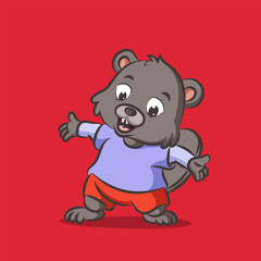 The young beaver is posing with the purple shirt