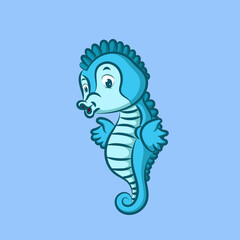The seahorse with the blue color is posing with the good expression