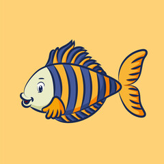The beautiful fish with the blue and yellow scale pattern