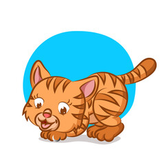 The little orange cat is catching something with her hand