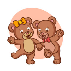 The couple bear is dancing together with the happy face