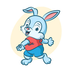 The rabbit is doing the warming up in the pink costume