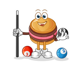 macaroon plays billiard character. cartoon mascot vector