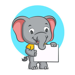 The elephant is holding a blank white board with his hand