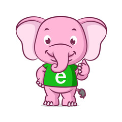 The elephant using the green alphabet shirt with the thumb