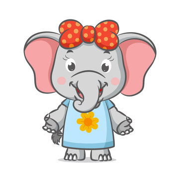 The little sweet elephant is using the dress with sun flower pattern