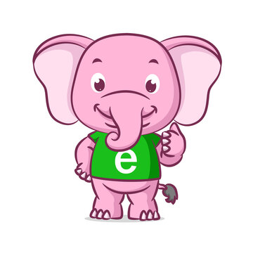 The elephant using the green alphabet shirt with the thumb