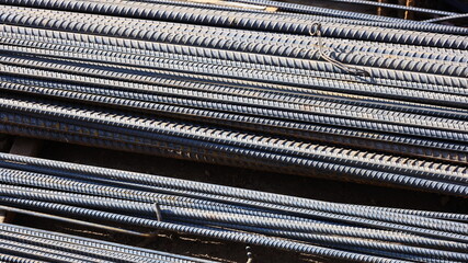 Close up of the rebar. Textures and backgrounds of metal deformed bars and reinforcing bars in the...
