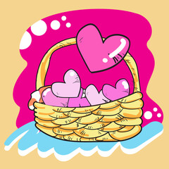 The pink hearts in the basket for valentine day vector image