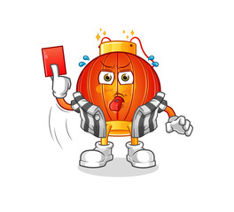 Chinese lantern referee with red card illustration. character vector