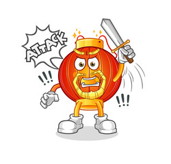 Obraz premium Chinese lantern knights attack with sword. cartoon mascot vector