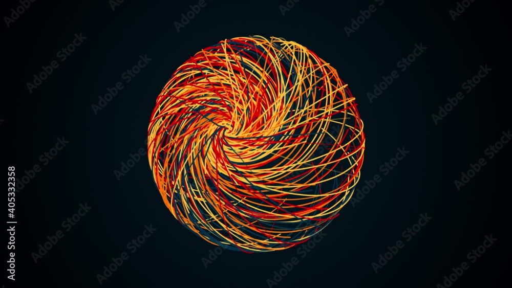 Poster abstract colorful sphere from thin lines, computer generated. 3d rendering of art backdrop