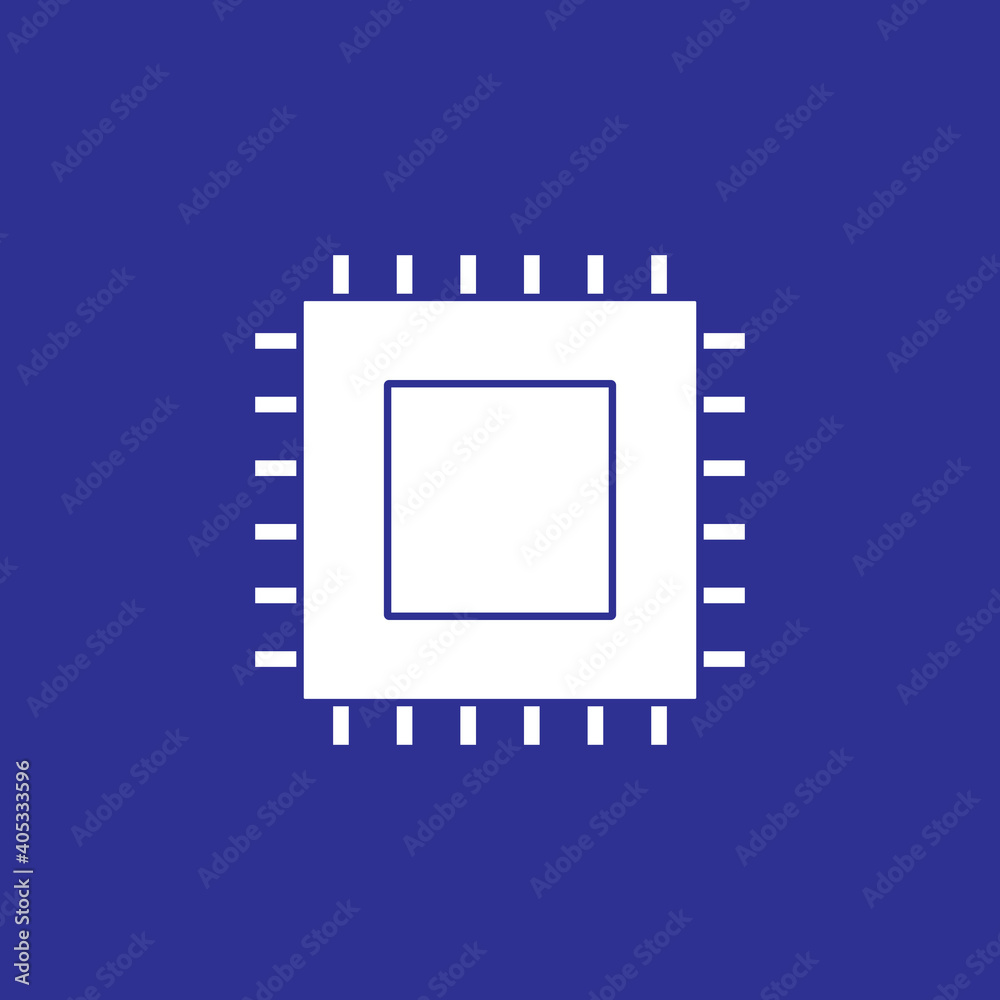 Poster microchip cpu processor chip solid style icon vector illustration