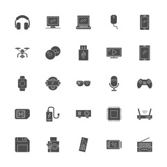 multimedia icon set with black bold solid style. technology device sign symbol vector illustration