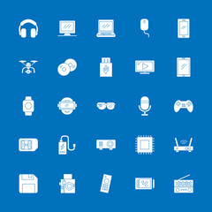 multimedia icon set with flat solid style. technology device sign symbol vector illustration