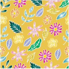 Seamless pattern with flowers and plants. Floral decorative.