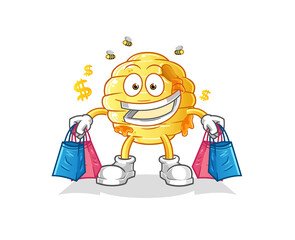 honeycomb shoping mascot. cartoon vector