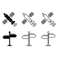 map, road sign and satellite icon vector