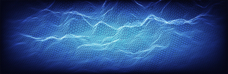 Wireframe landscape. Blue triangle surface. Abstract futuristic background. Vector illustration