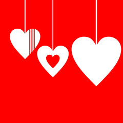 white hearts on red background